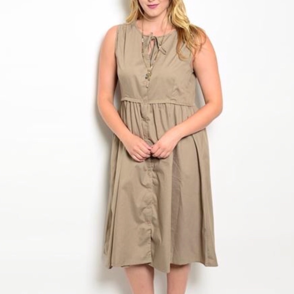 ❗️CLOSING SALE❗️PLUS: Mocha Button Down Midi Dress - Picture 2 of 3